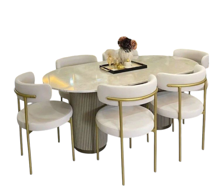 میز نهار خوری مدرن با صندلی های فلزی و فانتزیه