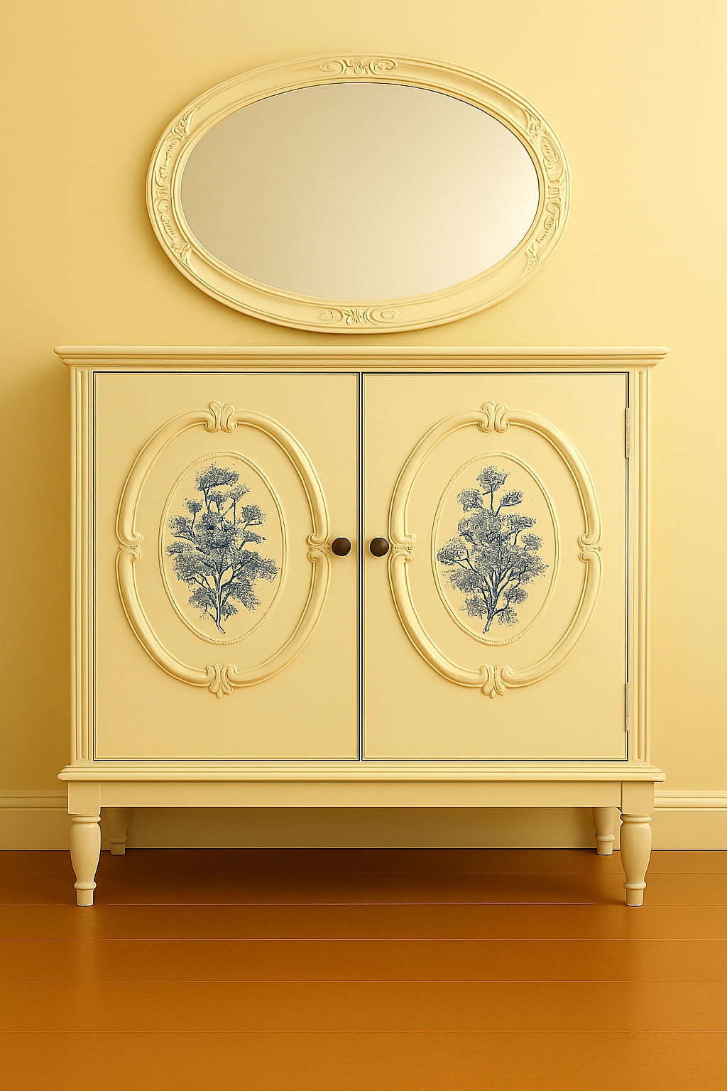 رنگ شیری با ترنسفر گل آبی