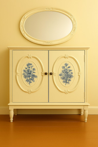 رنگ شیری با ترنسفر گل آبی