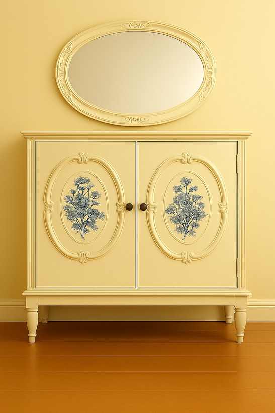 رنگ شیری با ترنسفر گل آبی